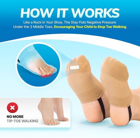 BraceAbility Toe Walking Socks (Pair) - Pediatric Kids Foot Brace for Comfortable Tip Toe Walking Prevention and Correction for Children and Toddlers, Cerebral Palsy Equipment, ADHD Support (M - Beige) in Saudi Arabia