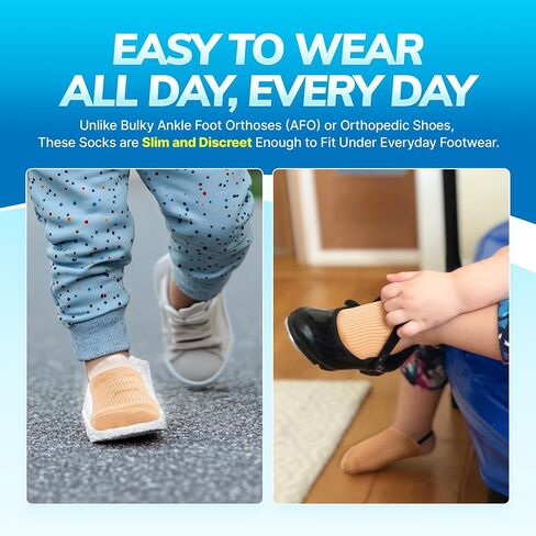 BraceAbility Toe Walking Socks (Pair) - Pediatric Kids Foot Brace for Comfortable Tip Toe Walking Prevention and Correction for Children and Toddlers, Cerebral Palsy Equipment, ADHD Support (M - Beige) in Saudi Arabia