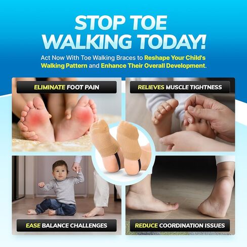 BraceAbility Toe Walking Socks (Pair) - Pediatric Kids Foot Brace for Comfortable Tip Toe Walking Prevention and Correction for Children and Toddlers, Cerebral Palsy Equipment, ADHD Support (M - Beige) in Saudi Arabia