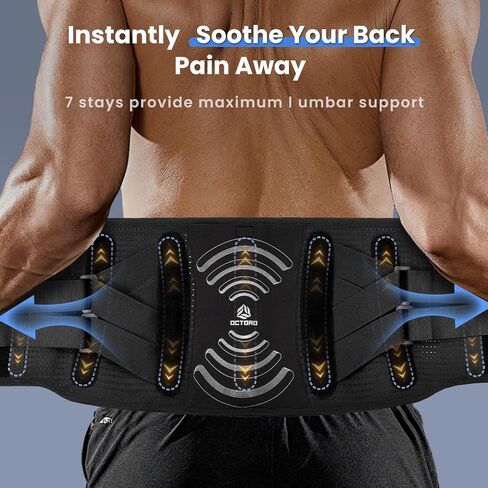 Back Brace for Men Women Lower Back Pain Relief with 7 Stays, Adjustable Back Support Belt for Herniated Disc, Sciatica, Scoliosis, Breathable Lumbar Support Brace with Hot &Cold Pad Therapy Pocket (L (Waist 56''-65'')) in Saudi Arabia