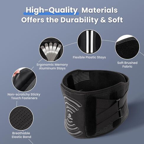 Back Brace for Men Women Lower Back Pain Relief with 7 Stays, Adjustable Back Support Belt for Herniated Disc, Sciatica, Scoliosis, Breathable Lumbar Support Brace with Hot &Cold Pad Therapy Pocket (L (Waist 56''-65'')) in Saudi Arabia