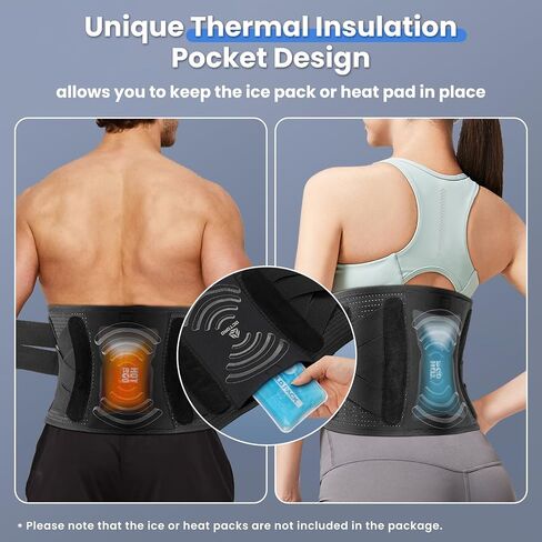 Back Brace for Men Women Lower Back Pain Relief with 7 Stays, Adjustable Back Support Belt for Herniated Disc, Sciatica, Scoliosis, Breathable Lumbar Support Brace with Hot &Cold Pad Therapy Pocket (L (Waist 56''-65'')) in Saudi Arabia