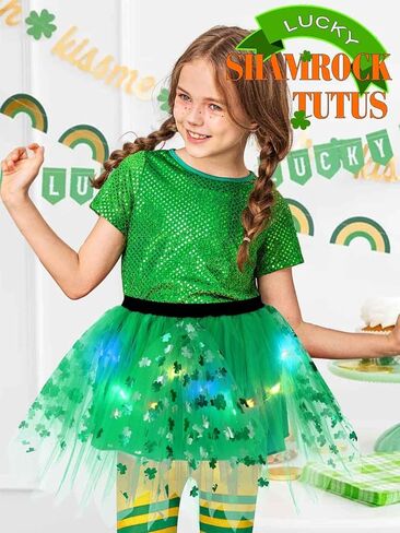 كاكاكو تضيء تنورة سانت باتريك توتو الخضراء شامروك تول تنورات قصيرة مهرجان الأيرلندية توتو زي للفتيات في سن المراهقة in Kuwait