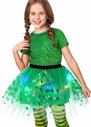 كاكاكو تضيء تنورة سانت باتريك توتو الخضراء شامروك تول تنورات قصيرة مهرجان الأيرلندية توتو زي للفتيات في سن المراهقة in Kuwait