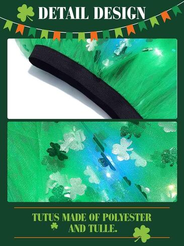 كاكاكو تضيء تنورة سانت باتريك توتو الخضراء شامروك تول تنورات قصيرة مهرجان الأيرلندية توتو زي للفتيات في سن المراهقة in Kuwait