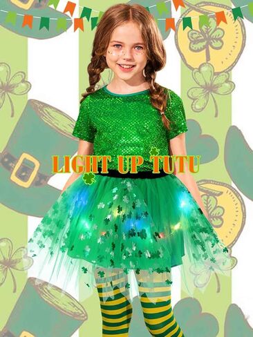 كاكاكو تضيء تنورة سانت باتريك توتو الخضراء شامروك تول تنورات قصيرة مهرجان الأيرلندية توتو زي للفتيات في سن المراهقة in Kuwait