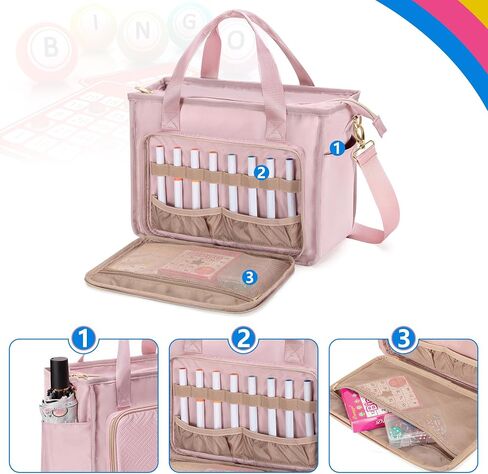 Bingo Tote Bag with Pockets for Bingo Game, Portable Bingo Dauber Bag for Bingo Accessories Supplies, Black(Only Empty Bag) in Kuwait