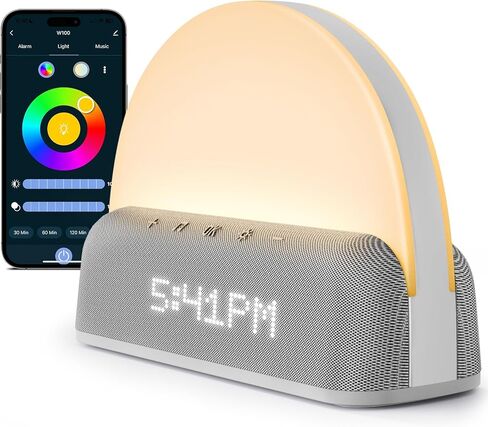 آلة الصوت الذكية ذات الضوضاء البيضاء من I·CODE، التحكم في تطبيق ساعة منبه شروق الشمس، إجراءات نوم مخصصة، ضوء يعمل باللمس خافت، نوم عميق، منبه لطيف in Kuwait