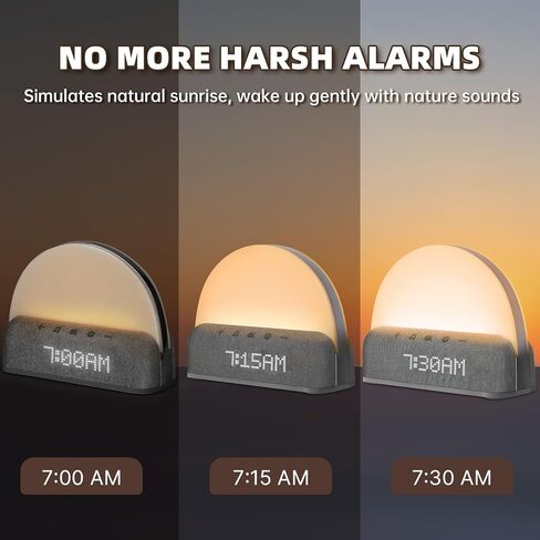 آلة الصوت الذكية ذات الضوضاء البيضاء من I·CODE، التحكم في تطبيق ساعة منبه شروق الشمس، إجراءات نوم مخصصة، ضوء يعمل باللمس خافت، نوم عميق، منبه لطيف in Kuwait