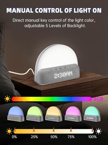 آلة الصوت الذكية ذات الضوضاء البيضاء من I·CODE، التحكم في تطبيق ساعة منبه شروق الشمس، إجراءات نوم مخصصة، ضوء يعمل باللمس خافت، نوم عميق، منبه لطيف in Kuwait