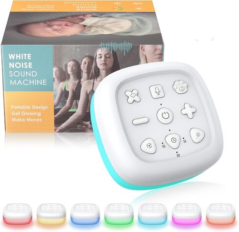 جهاز ضوضاء أبيض للأطفال قابل للحمل من eSynic، جهاز صوت ضوضاء أبيض قابل لإعادة الشحن، جهاز صوت مناسب للسفر للنوم، يدعم 30 صوتًا مهدئًا و7 أضواء ملونة تعزز جودة النوم in Kuwait