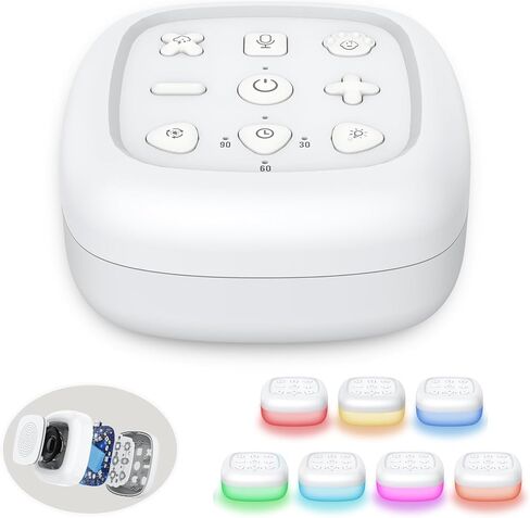 جهاز ضوضاء أبيض للأطفال قابل للحمل من eSynic، جهاز صوت ضوضاء أبيض قابل لإعادة الشحن، جهاز صوت مناسب للسفر للنوم، يدعم 30 صوتًا مهدئًا و7 أضواء ملونة تعزز جودة النوم in Kuwait