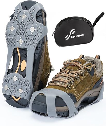 Sportneer Crampons, Ice Cleats for Shoes and Boots with 28 Spikes - Anti Slip Shoe Grip Easy to Wear Ice Traction Grips for Women & Men Walking Shoveling Snow on Ice and Snow in Saudi Arabia
