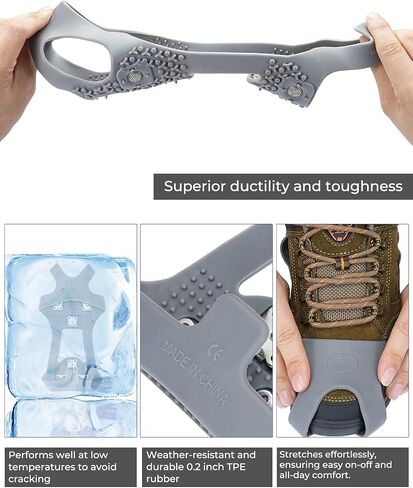 Sportneer Crampons, Ice Cleats for Shoes and Boots with 28 Spikes - Anti Slip Shoe Grip Easy to Wear Ice Traction Grips for Women & Men Walking Shoveling Snow on Ice and Snow in Saudi Arabia