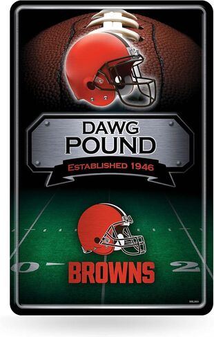 لافتة معدنية كبيرة من Rico Industries NFL Cleveland Browns مقاس 11 بوصة × 17 بوصة، لافتة ديكور منزلية معدنية كبيرة، فضية in Saudi Arabia
