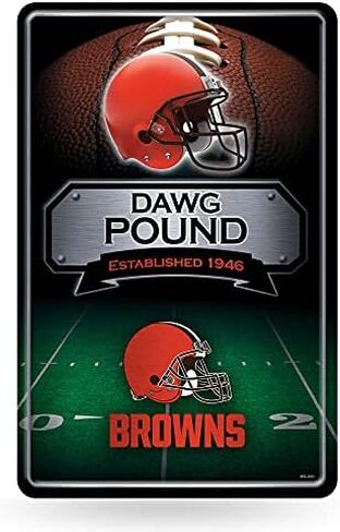 لافتة معدنية كبيرة من Rico Industries NFL Cleveland Browns مقاس 11 بوصة × 17 بوصة، لافتة ديكور منزلية معدنية كبيرة، فضية in Saudi Arabia