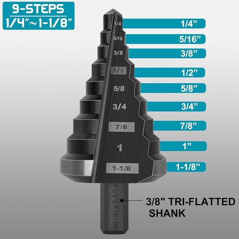 Step Drill Bit Set,1/8" to 1-3/8" 19-Steps, Cobalt Bits, Heavy Duty for Stainless Steel, Hard Metal, Aluminum, Wood, 2pcs. Co35A1_Co35A3 in Kuwait