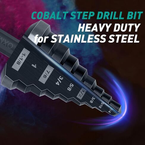 Step Drill Bit Set,1/8" to 1-3/8" 19-Steps, Cobalt Bits, Heavy Duty for Stainless Steel, Hard Metal, Aluminum, Wood, 2pcs. Co35A1_Co35A3 in Kuwait