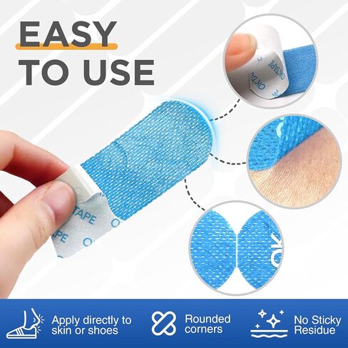 OK TAPE Blister Prevention Tape, 40 Pcs, Moleskin for Blisters, No-Residue Blister Bandages for Feet & Body, Heel Patches, 1.2in X 3.5in Precut Strips - Blue in Saudi Arabia