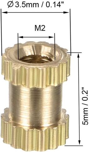 uxcell Knurled Insert Nuts - 200Pcs M2 x 3mm Length x 3.2mm OD Female Thread Brass Threaded Insert Embedment Nut for 3D Printer in Saudi Arabia