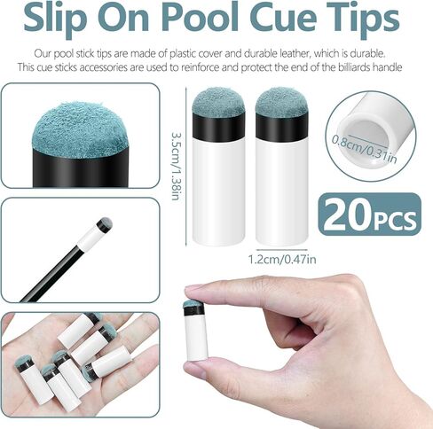 20 مجموعة من رؤوس عصا البلياردو مقاس 12 مم، أطراف عصا حمام السباحة مع حلقات بلاستيكية بيضاء، أطراف بديلة احترافية للبلياردو (أزرق) in Kuwait