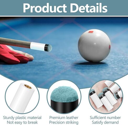 20 مجموعة من رؤوس عصا البلياردو مقاس 12 مم، أطراف عصا حمام السباحة مع حلقات بلاستيكية بيضاء، أطراف بديلة احترافية للبلياردو (أزرق) in Kuwait