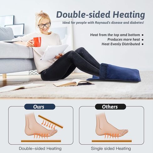 Double Sided Foot Warmer Full Wrap-Around with LCD Display & 8 Hrs Timer, Electric Feet Heating Pads Under Desk with Non-Slip & Machine Washable for Bed, Office, Home, Christmas Gift, Navy,20"*20" in Saudi Arabia