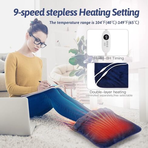 Double Sided Foot Warmer Full Wrap-Around with LCD Display & 8 Hrs Timer, Electric Feet Heating Pads Under Desk with Non-Slip & Machine Washable for Bed, Office, Home, Christmas Gift, Navy,20"*20" in Saudi Arabia