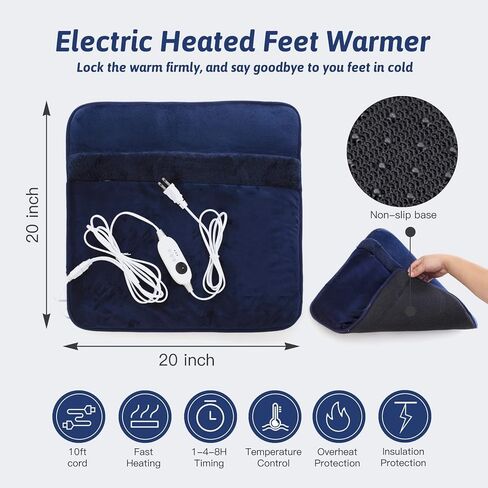 Double Sided Foot Warmer Full Wrap-Around with LCD Display & 8 Hrs Timer, Electric Feet Heating Pads Under Desk with Non-Slip & Machine Washable for Bed, Office, Home, Christmas Gift, Navy,20"*20" in Saudi Arabia