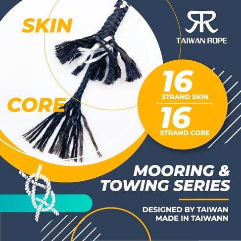 Mooring&Vehicle Towing&Camping&Dock&Marine Line&Docking Boat Rope Dual-Braided (Nylon Skin Nylon Core) with 9.8" Eyelet-Loop BlackW (B) (Black/White-dot 144-ft_Big Reel) 1 Reel 15/64"x144' TaiwanRope in Saudi Arabia