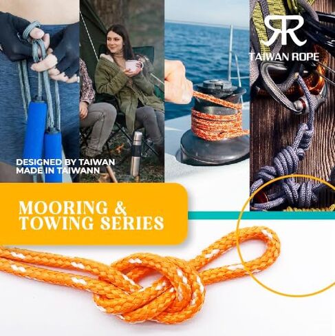 Mooring&Vehicle Towing&Camping&Dock&Marine Line&Docking Boat Rope Dual-Braided (Nylon Skin Nylon Core) with 9.8" Eyelet-Loop BlackW (B) (Black/White-dot 144-ft_Big Reel) 1 Reel 15/64"x144' TaiwanRope in Saudi Arabia