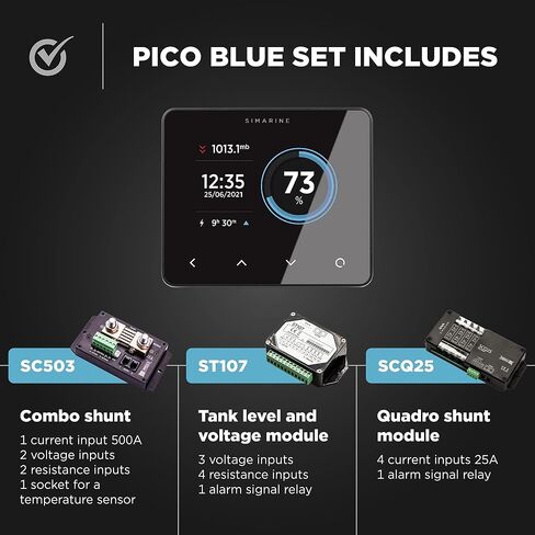 مجموعة نظام مراقبة البطارية Pico Blue، متعددة الفولتية، متوافقة مع بطارية حمض الرصاص والليثيوم، مراقبة الخزان، Shunt 500 A، مراقبة الحمل والطاقة الشمسية، 2 مرحلات إشارة إنذار (الحافة، أسود) in Saudi Arabia