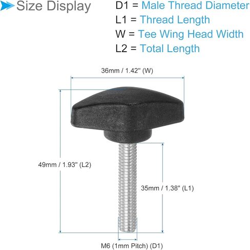 Tee Wing Knobs Thumb Screw, M6 x 35mm Male Thread, Plastic T Thumb Clamping Screw Threaded Stud Hand Knobs Grip, (Applications: for Machinery Lathes), 10-Pieces in Saudi Arabia