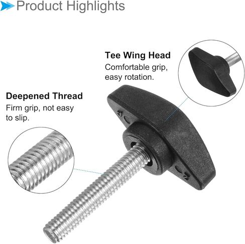 Tee Wing Knobs Thumb Screw, M6 x 35mm Male Thread, Plastic T Thumb Clamping Screw Threaded Stud Hand Knobs Grip, (Applications: for Machinery Lathes), 10-Pieces in Saudi Arabia