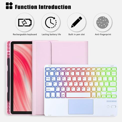MePadKey Tablet Trackpad Keyboard Case for Amazon Fire HD 10&10 Plus 10.1 inch 11/13th Generation 2021&2023,7-Color Backlight Rechargeable Keyboard with Kids Multi-Angle Cover (Black with Black) in Kuwait