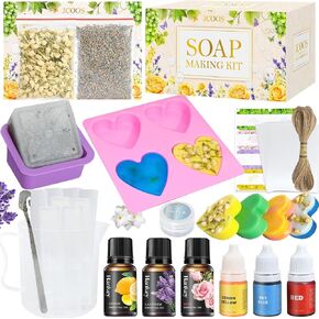 Soap Making Kit, JCOOS Soap Making Kit for Adults and Kids, Soap Making Supplies - Melt and Pour Soap Base, Soap Mold, Soap Colorant, Fragrances, Dried Flowers, Glitter, Kids Craft Diy Kits for Adults