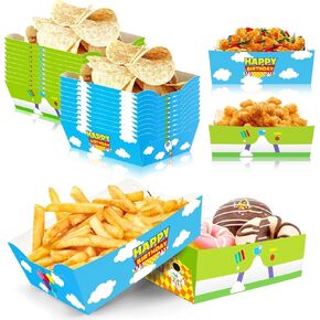 24 PCS Toy-Themed Birthday Party Food Trays - Blue Sky and White Cloud Disposable Snack Bowls for Cartoon Story Parties