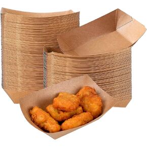 100 Pack 2lb Kraft Paper Food Trays, Heavy-Duty Food Boats Paper Food Trays Disposable for French Fries Nachos, Grease-Proof Sturdy Snack Food Serving Trays for BBQ Popcorn Party Picnic Wedding Party