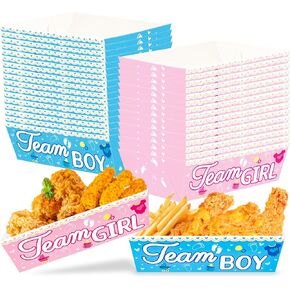 Gender Reveal Party Supplies Team Boy or Girl Disposable Paper Food Serving Trays 60 Pcs Pink Blue Snack Boats for Baby Shower Game Decoration