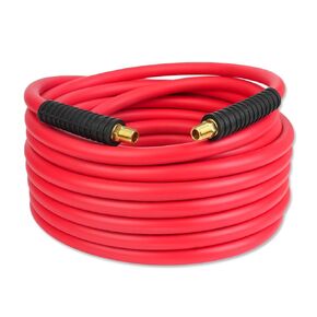 Hybrid Air Hose 3/8-Inch by 50ft 280 PSI, Lightweight, Kink Resistant, All-Weather Flexibility with 1/4-Inch Brass Fittings, Bend Restrictors, Red