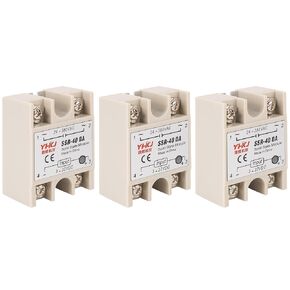 BlueStars 3PCS Solid State Relay SSR-40DA DC to AC Input 3-32VDC Output 24-380VAC 40A Single Phase Semi-Conductor Relay Module - Pack of 3 - Control 3-32V DC Load 24-380V AC