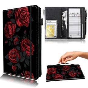 Rossy Server Books for Waitress PU Leather Waiter Book Server Wallet with Zipper Pocket Booklet Restaurant Waitstaff Organizer Guest Check Books Holder Fit Server Apron,Dragonfly