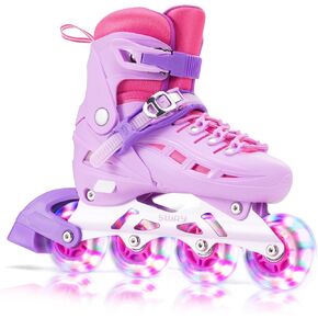 SWAY Inline Skates 4 Size Adjustable for Girls and Boys, All Wheels Light Up, Outdoor Inline Skates for Kids and Youths Age 4-16, Lightweight & Comfortable for Beginners