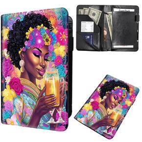 Server Book for Waitress, Waiter Book Server Wallet Fit Serving Aprons, PU Leather with Zipper and 7 Large Pockets Pen Holder for Checks Pen Holder Personal Organizer Wallet,Skull/Black