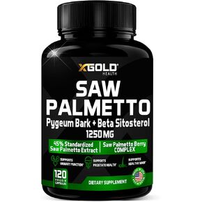 X Gold Health Saw Palmetto Prostate Supplement for Men | Pygeum Bark | Beta Sitosterol Supplement | Potent 3X Formula | Urinary Function Prostate | DHT Blocker Hair Growth | 4 Month Supply Male Pills