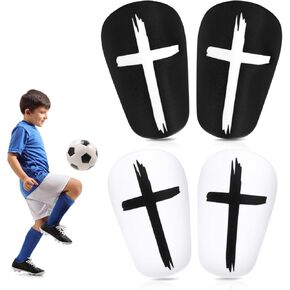2 Pairs Mini Soccer Shin Guards, 3.15x1.97in Black White Cross Extra Small Shin Pads Fashionable Tiny Miniature Football Shin Guards Protective Equipment for Adults Teenagers Boys Girls Women Men