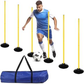 Soccer Agility Poles Set - 6 PCS Soccer Training Agility Poles Agility Pole Accessory Soccer Pole Slalom Poles with Storage Bag,Football Soccer Sport Speed Training Equipment with Rubber Base
