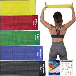 Resistance Bands for Working Out - 5 Exercise Bands Set with Workout Guide - Fabric Elastic Bands for Physical Therapy - Fitness Bands Ideal for Legs Hip Glute