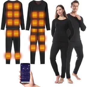 Graphene Heated Thermal Underwear Set 20 Heating Zones, Soft Fleece Lined, APP Control, USB Electric Heated Base Layer