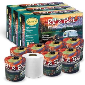 Compo Boat & RV Toilet Paper, 100% Bamboo Toilet Paper for Marine, Motor Homes and Travel Camper Use, Rapid Dissolve, Septic Safe, Plastic Free Packaging, 308 2-Ply Sheets per Roll (48 Compact Rolls)